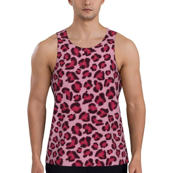 Xecao Rose Leopard Print Men's Tank Top Workout Quick Dry Sleeveless Gym Jogging Muscle Shirts Summer Swim Beach Tops