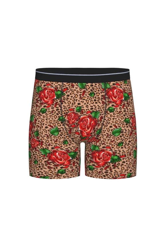 Rose Mix Leopard 1 Print Boxer Briefs for Men's Stretch Moisture-Wicking Underwear, Mid-Rise Classics breathable fabric