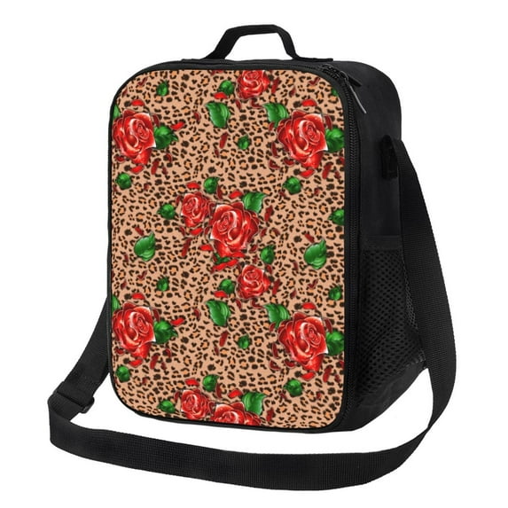 Xecao Rose Mix Leopard 1 Print Lunch Bag - Durable, Double-Insulated Lunch Bag, Holds Lunch Box, Water Bottle, & Snacks,Leakproof Cooler Tote Bag