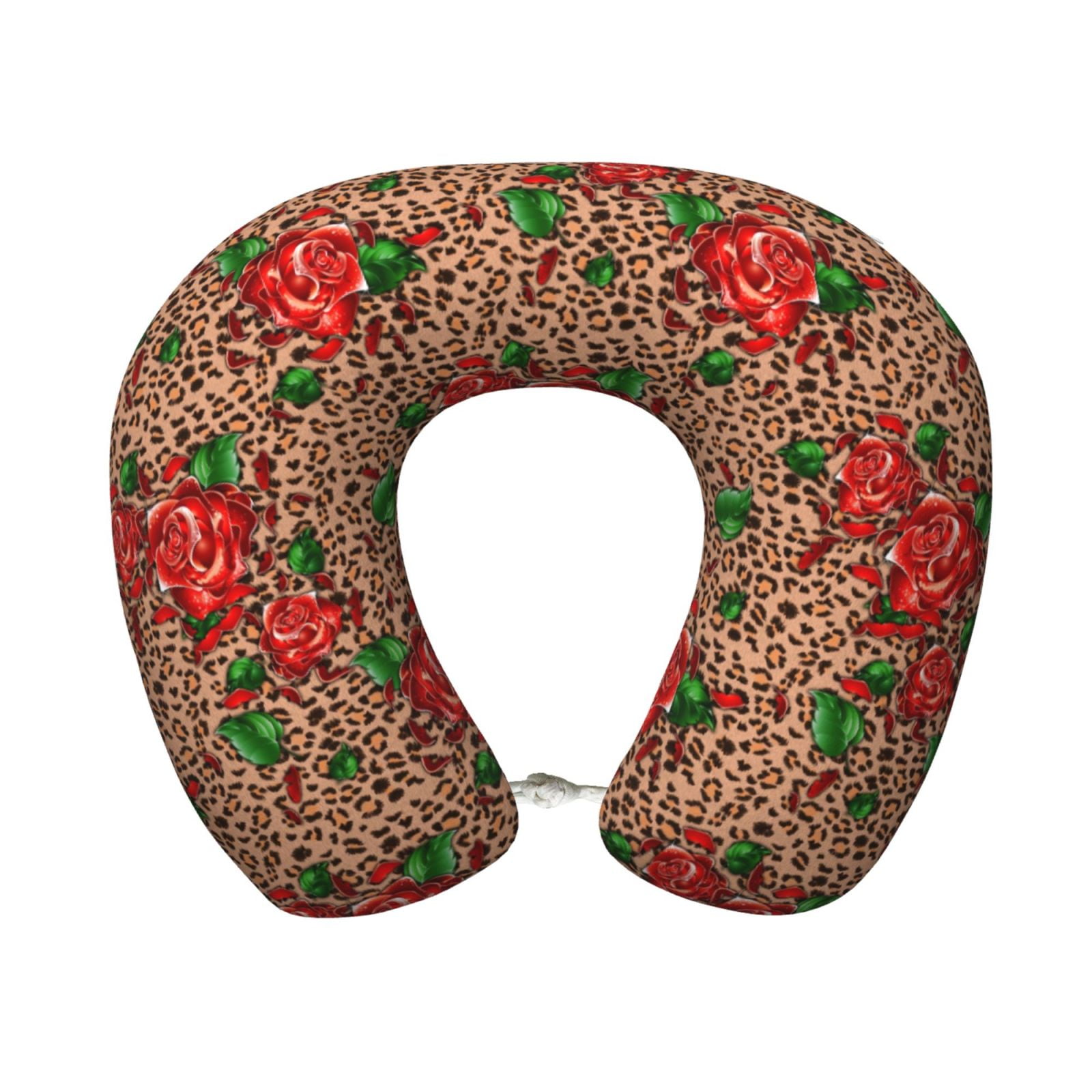 Xecao Rose Mix Leopard 1 Print Memory Foam Cervical Neck Pillow Versatile U-Shaped Pillows for Home,Office,Camping,Travelling,Soft Washable Cover