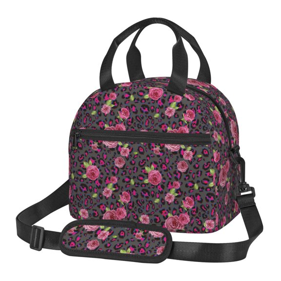 Xecao Rose Mix Leopard 2 Print Insulated Lunch Box, Lunch Cags Lunch Bag Featuring An Adjustable Shoulder Strap