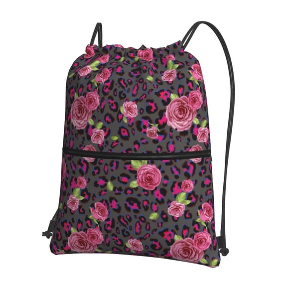 Xecao Rose Mix Leopard 2 for Drawstring Bags,Pull String Backpack Bags,String Bag Sackpack
