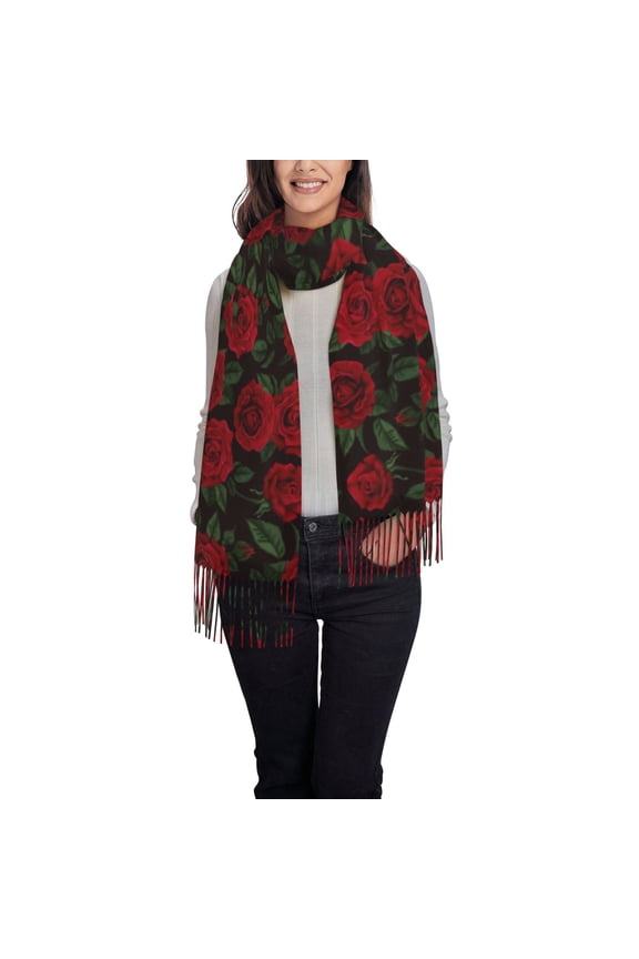 Rose Pattern Womens Winter Scarf Fall Scarf Oversized Large Scarf for Women Warm Shawl Wrap