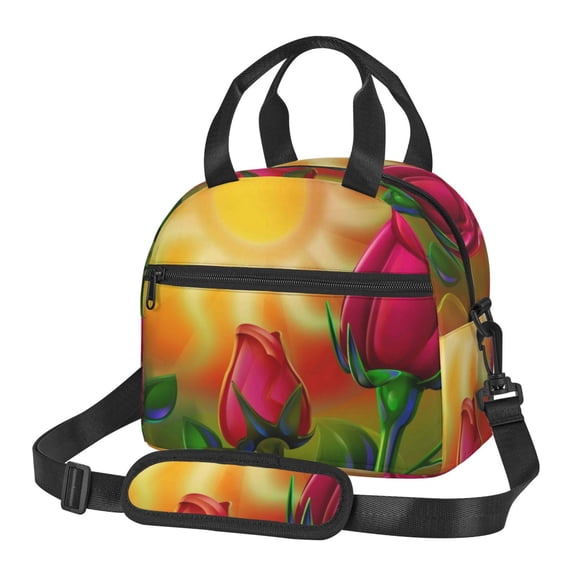 Xecao Rose Psychedelic Print Insulated Lunch Box, Lunch Cags Lunch Bag Featuring An Adjustable Shoulder Strap
