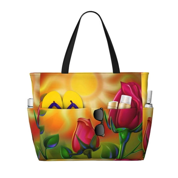 Xecao Rose Psychedelic for versatile beach bag for women includes zipper pockets and waterproof material, ideal for vacations and adventures.
