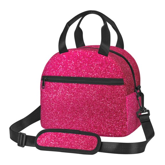 Xecao Rose Red Glitter Print Insulated Lunch Box, Lunch Cags Lunch Bag Featuring An Adjustable Shoulder Strap