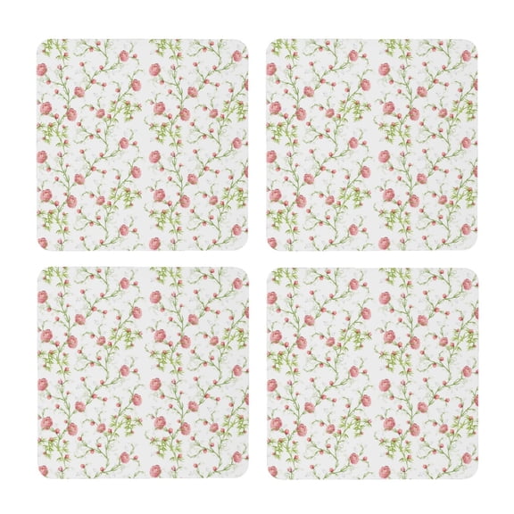 Xecao Roses Flowers for MDF Cork Coaster 4 Pcs,Drink Coasters,Suit for House Warming Gifts New Home ,Coffee Table Decor-Square