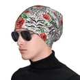thumbnail image 1 of Xecao Roses Mixed Zebra 1 Print Beanie Knitted Hat for Men Women, Winter Fashion Knit Cuffed Caps Unisex, 1 of 7