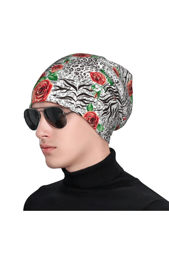 Roses Mixed Zebra 1 Print Beanie Knitted Hat for Men Women, Winter Fashion Knit Cuffed Caps Unisex