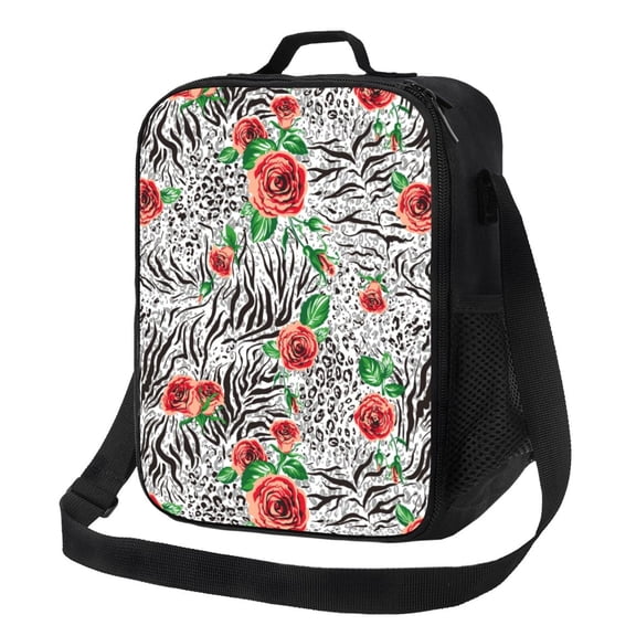 Xecao Roses Mixed Zebra 1 Print Lunch Bag - Durable, Double-Insulated Lunch Bag, Holds Lunch Box, Water Bottle, & Snacks,Leakproof Cooler Tote Bag