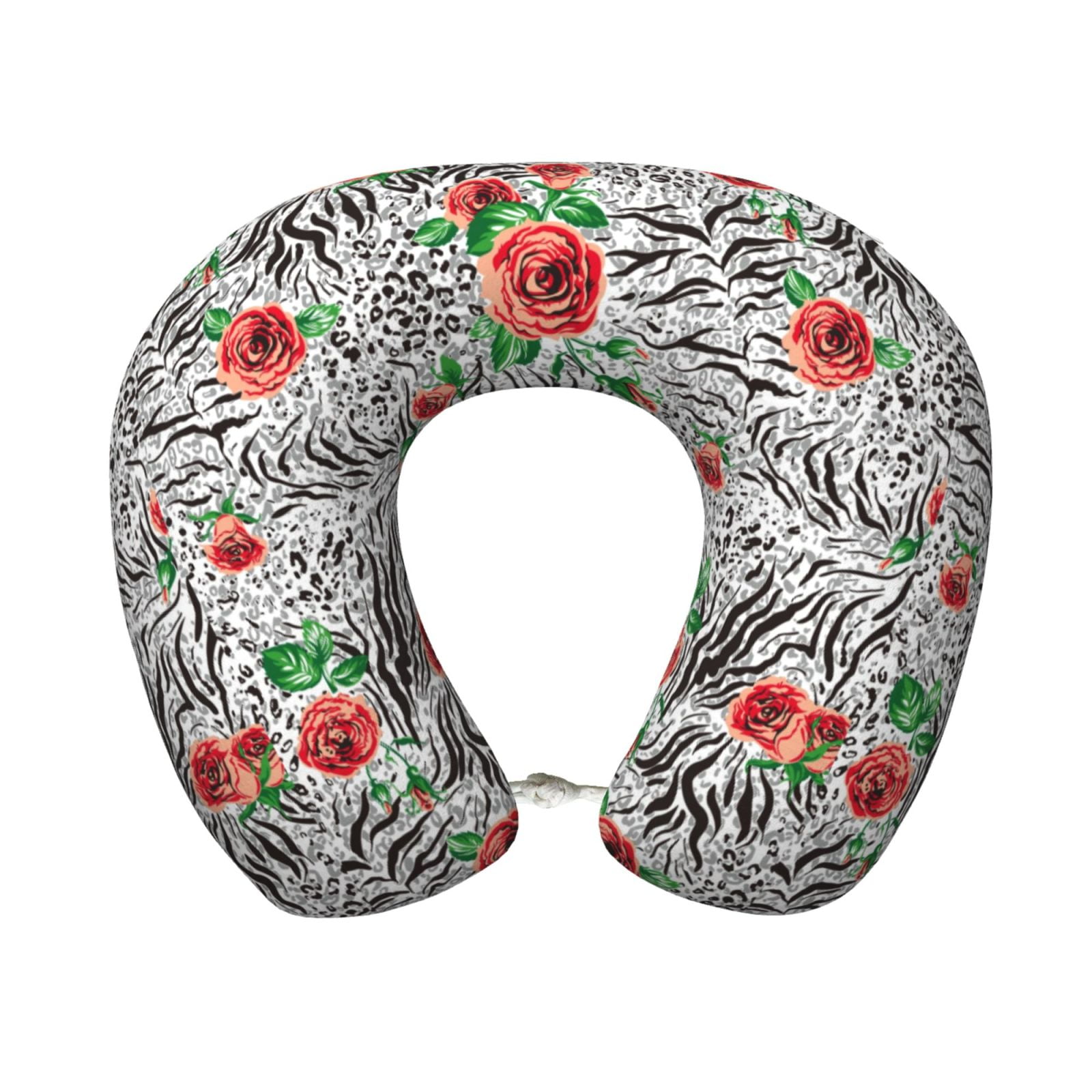 Xecao Roses Mixed Zebra 1 Print Memory Foam Cervical Neck Pillow Versatile U-Shaped Pillows for Home,Office,Camping,Travelling,Soft Washable Cover