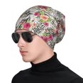 thumbnail image 1 of Xecao Roses Mixed Zebra Print Beanie Knitted Hat for Men Women, Winter Fashion Knit Cuffed Caps Unisex, 1 of 7