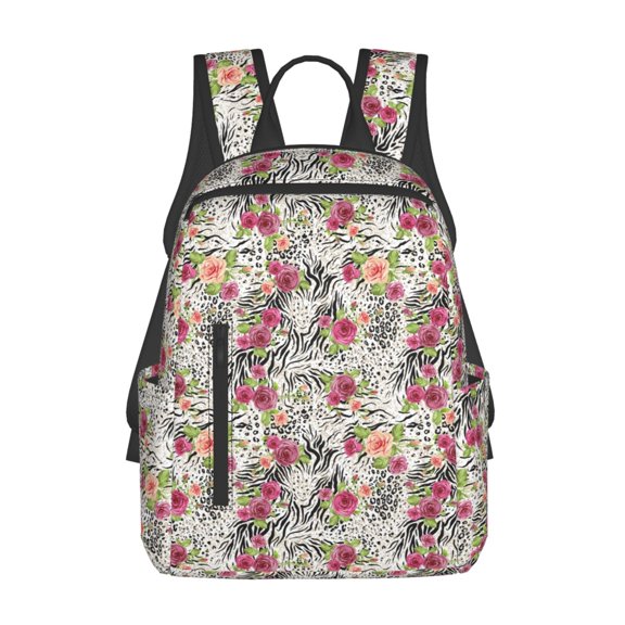 Xecao Roses Mixed Zebra print Backpack For women men Aesthetic Lightweight Travel Daypack Simple Cute Backpack For Bookbag