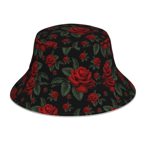 Xecao Roses Print Men and Women Night Reflective Hat Runner Cap Visor Bucket Hat Boonie Cap