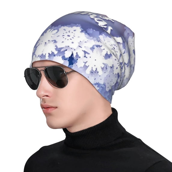 Xecao Round Snow Merry Christmas Print Beanie Knitted Hat for Men Women, Winter Fashion Knit Cuffed Caps Unisex