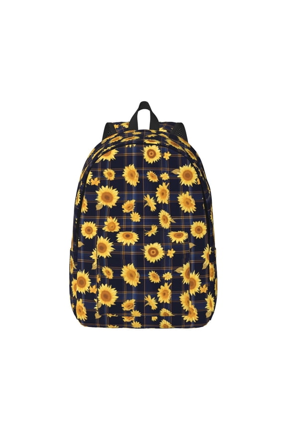 Royal Blue Plaid Sunflower for Canvas College Laptop Backpack, Durable Rucksack Travel Notebook Bag School Backpack Book Bag for Men Women