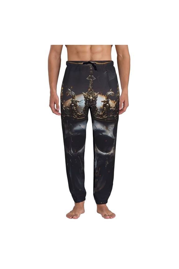 Royal Skull With Golden Crown Print Active Tech Joggers for Men, Mens Sweatpants Lounge Pants with Pockets-X-Large