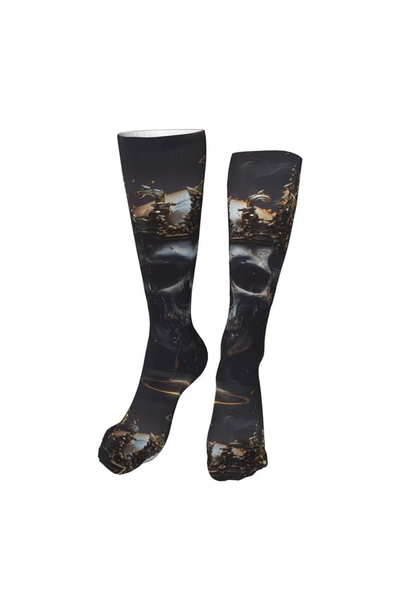 Royal Skull With Golden Crown Print Calf Socks Seamless Toe, Knee High Long Socks, Sports Socks Trouser Socks for Women and Men-One Size
