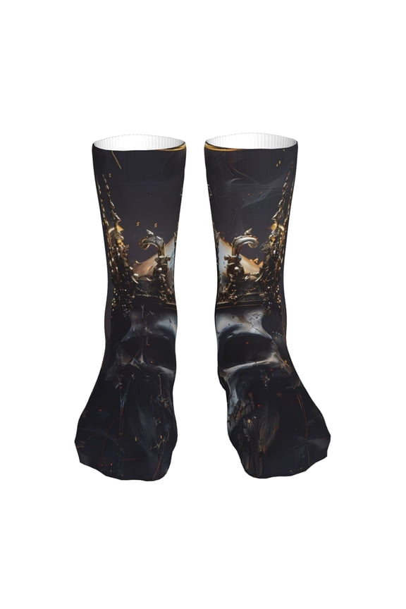Royal Skull With Golden Crown Print Fashion No Heel Casual Crew Socks Cushioned Breathable for Men Women - Moisture wicking,Not easy to fade Suitable for daily
