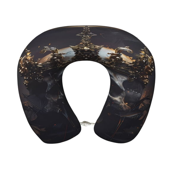 Xecao Royal Skull With Golden Crown Print Memory Foam Cervical Neck Pillow Versatile U-Shaped Pillows for Home,Office,Camping,Travelling,Soft Washable Cover