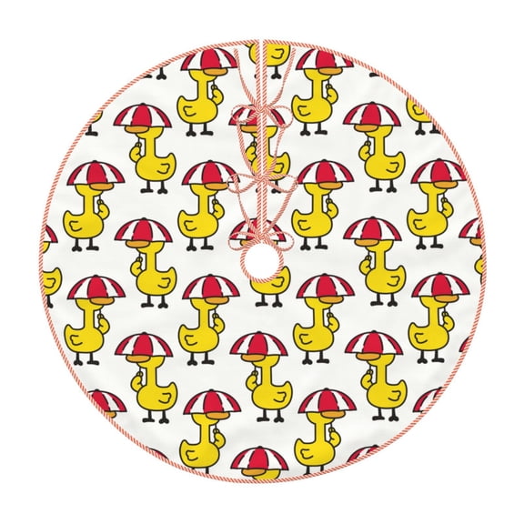 Xecao Rubber Duck Chicken Bird Pattern Christmas Tree Skirt Round Xmas Tree Mat Base Cover for Holiday Home Decorations-48"