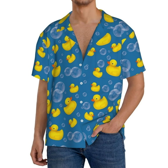 Xecao Rubber Duck Men's Casual Short-sleeved Shirt, a button-up collared shirt with a pocket-Small