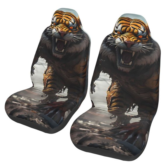 Xecao Ruins Tiger Warrior Print Car Seat Cover in That Fits Most Cars, Vans, SUVs, and Trucks.