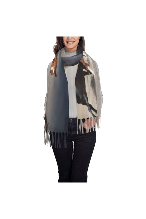 Running Horses Pattern Womens Winter Scarf Fall Scarf Oversized Large Scarf for Women Warm Shawl Wrap