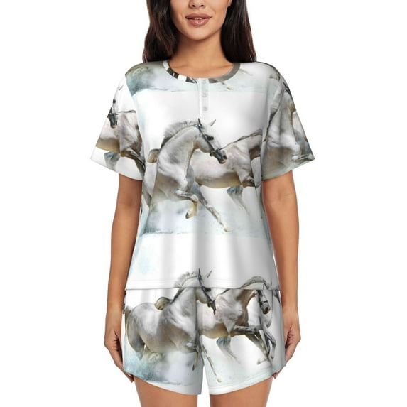 Xecao Running White Horses print Swimsuit for women, Summer-ready, sporty style.Quick-dry fabric. Many sizes & colors.