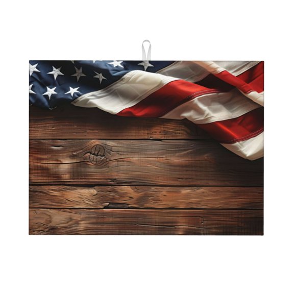 Xecao Rustic American Flag Wood Patten Drying Mat,Dish Drying Mats for Kitchen Counter,Super Absorbent Dish Drying Pads 1824 Inch