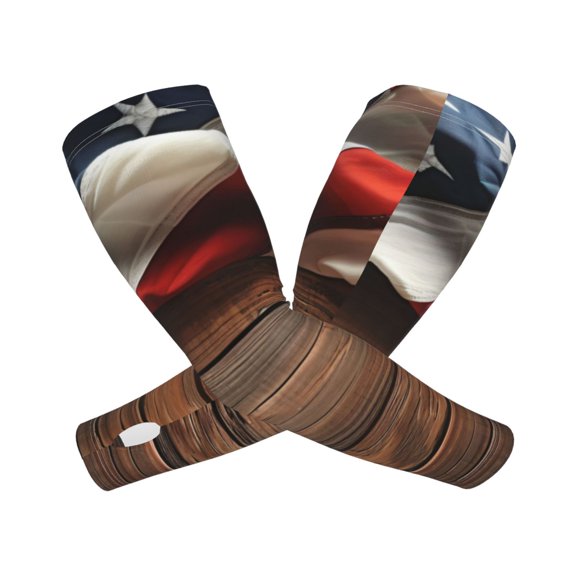 Xecao Rustic American Flag Wood Print Cooling Arm Sleeves, UPF 50 UV Sun Protection Sports Compression ,Tattoo Cover Up ,Sports Sleeve for Basketball Golf Football