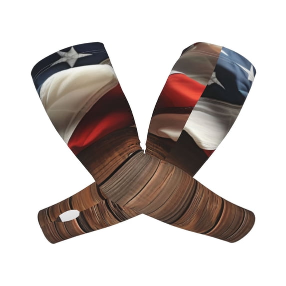 Xecao Rustic American Flag Wood Print Cooling Arm Sleeves, UPF 50 UV Sun Protection Sports Compression ,Tattoo Cover Up ,Sports Sleeve for Basketball Golf Football