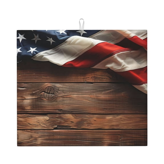 Xecao Rustic American Flag Wood Print Dish Drying Mat for Kitchen Counter,Absorbent Coffee Bar Mat, Dish Drainer Rack Mats,Dining Room Decoration