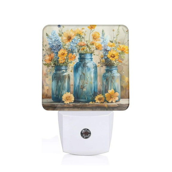 Xecao Rustic Blue Vase Blossoms for Night Light - a Wall-mounted LED Fixture with A Dusk-to-dawn Sensor, Ideal for Bedrooms, Bathrooms, Hallways, and Kitchens-