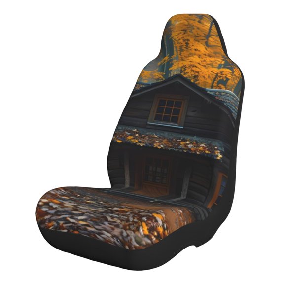 Xecao Rustic Cabin Autumn Forest for Automotive Seat Covers for Cars Trucks and SUVs – Gray Car Seat Covers for Front Seats, Truck Seat Protectors-1