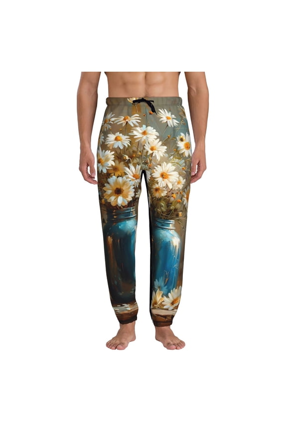 Rustic Daisy Mason Jars Print Active Tech Joggers for Men, Mens Sweatpants Lounge Pants with Pockets-Small