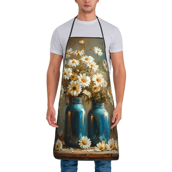 Xecao Rustic Daisy Mason Jars Print Funny BBQ Chef Aprons for Men Women,Adjustable Kitchen Cooking Aprons with Pocket Waterproof Oil Proof No Pilling Fading