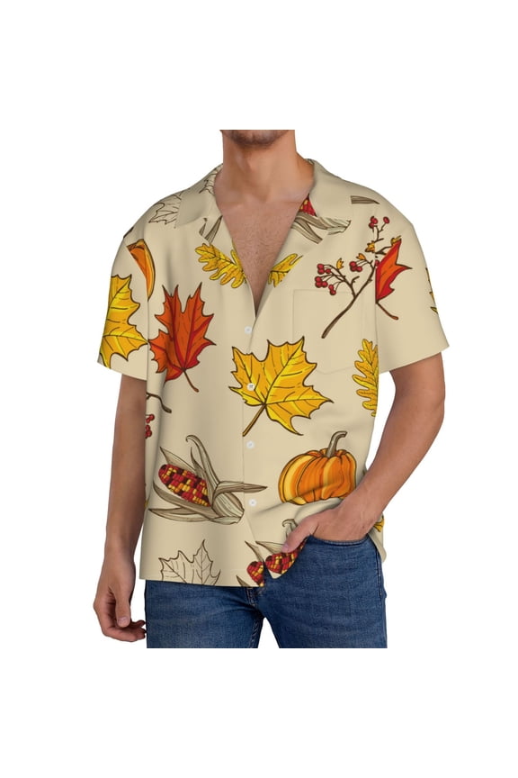 Rustic Harvest Time Men's Casual Short-sleeved Shirt, a button-up collared shirt with a pocket-4X-Large
