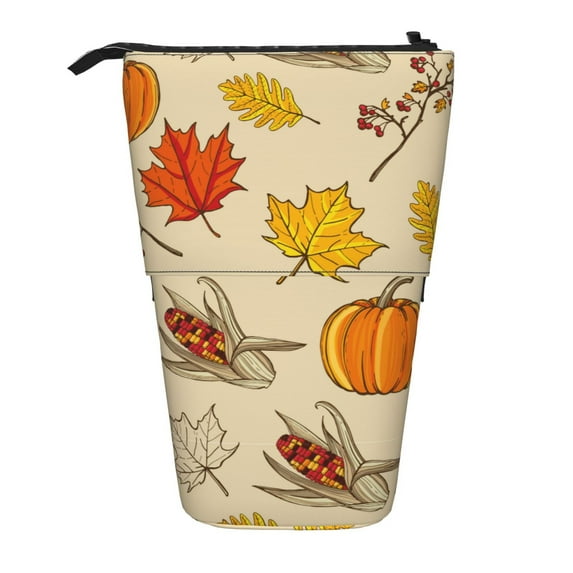 Xecao Rustic Harvest Time Print Telescopic Pencil Bag Pen Holder Pop Up Stationery Case Stand-up Retractable Transformer Bag Standing Organizer