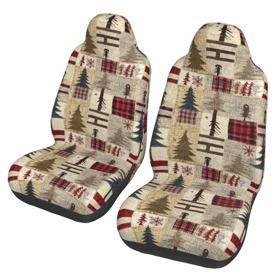 Xecao Rustic Plaid Forest Lodge Print Car Seat Cover in That Fits Most Cars, Vans, SUVs, and Trucks.