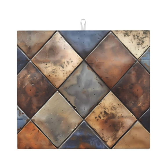 Xecao Rustic Tile Pattern Print Dish Drying Mat for Kitchen Counter,Absorbent Coffee Bar Mat, Dish Drainer Rack Mats,Dining Room Decoration