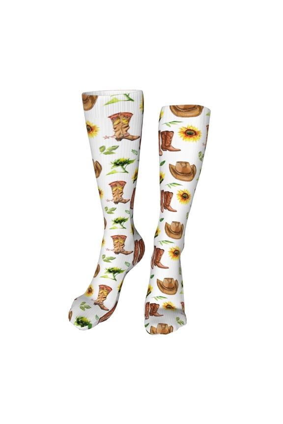 Rustic Western Charm Print Calf Socks Seamless Toe, Knee High Long Socks, Sports Socks Trouser Socks for Women and Men-One Size