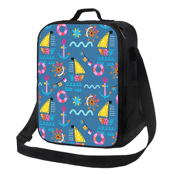 Xecao Sailboat With Sailing Print Lunch Bag - Durable, Double-Insulated Lunch Bag, Holds Lunch Box, Water Bottle, & Snacks,Leakproof Cooler Tote Bag
