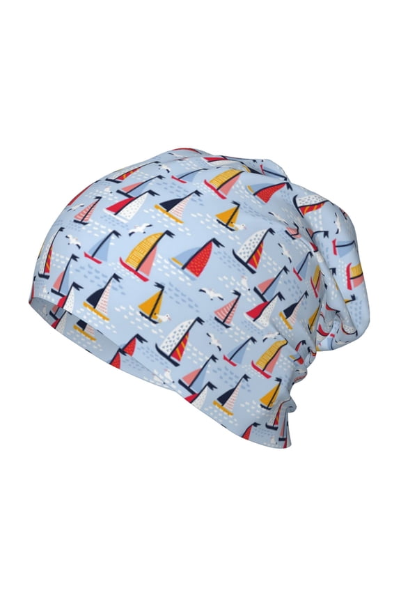 Sailboats And Seagulls Print Beanie Hat Toddler Girls Boys, Baby Hats Winter Warm Knitted Thermal, Kids Winter Caps