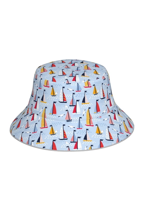Sailboats And Seagulls Print Men and Women Night Reflective Hat Runner Cap Visor Bucket Hat Boonie Cap