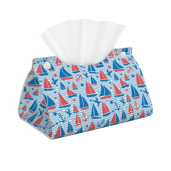 Xecao Sailboats On A Waves Print Tissue Box Cover,Modern PVC Leather Square Tissue Box Holder for Creative Decorative