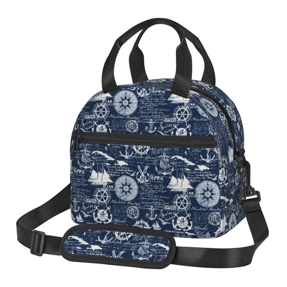 Xecao Sailing Cruises Nautical Print Insulated Lunch Box, Lunch Cags Lunch Bag Featuring An Adjustable Shoulder Strap