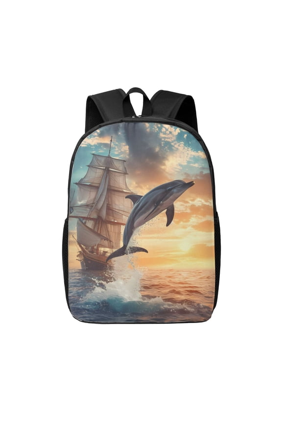 Sailing Dancing Dolphin print Travel Backpack, Large Computer Backpack for Men Women, College School Rucksack Book Bag