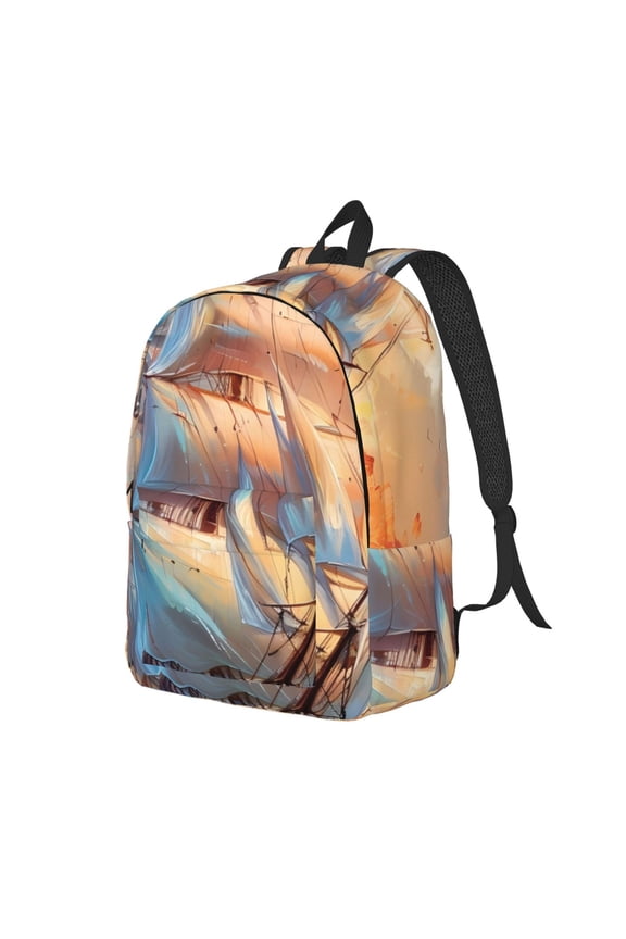 Sailing Ship Ocean Sunset for Canvas College Laptop Backpack, a Durable Rucksack for Both Men and Women, ideal for travel, school, and daily use Bag-Small