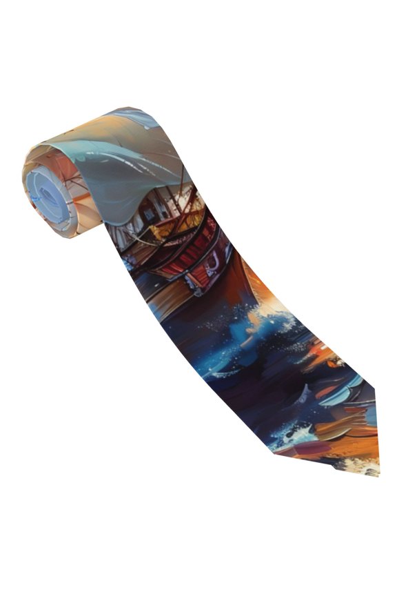 Sailing Ship Ocean Sunset Print Tie For Men Necktie Woven Jacquard Neck Ties,Classic Men's Tie